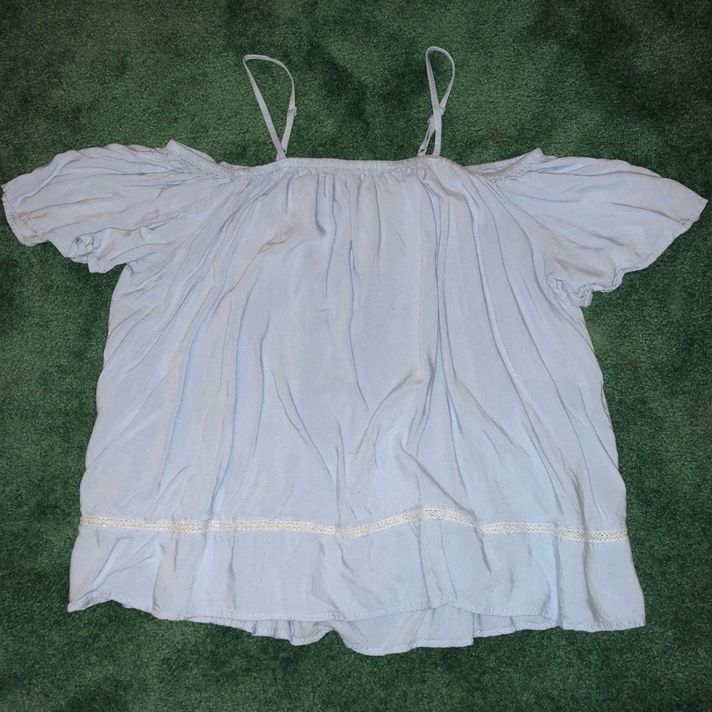 attention Blue Over The Shoulder Top